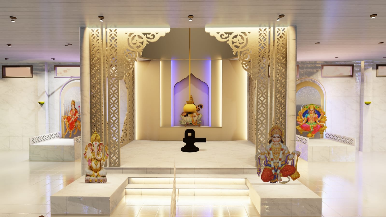 Vista interior do altar central com deidades