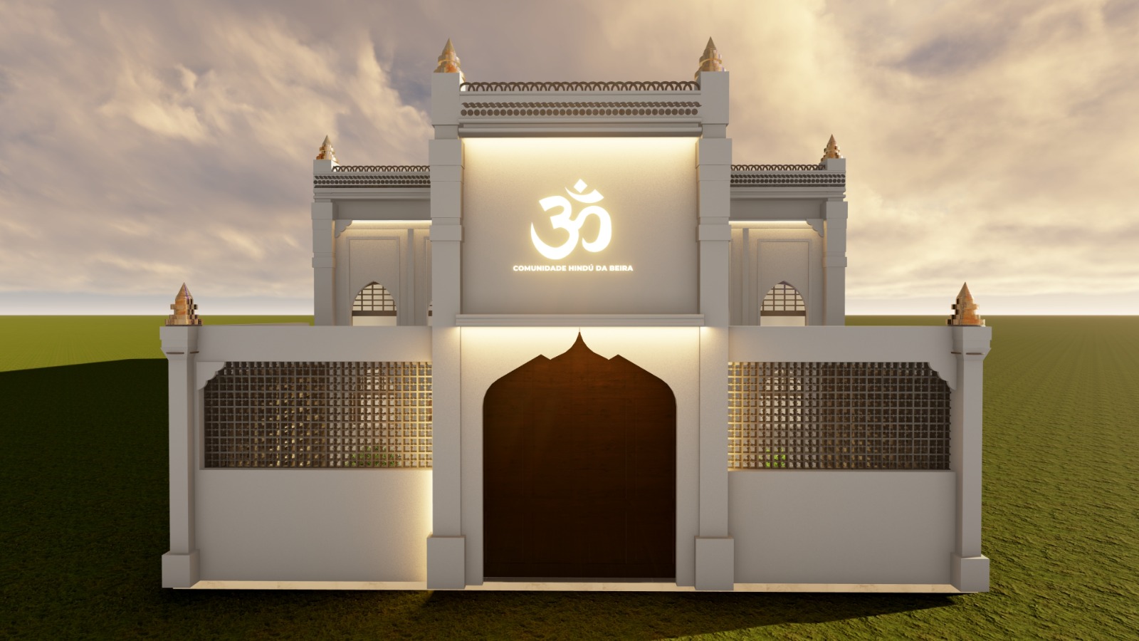 Vista frontal do futuro Mandir da Comunidade Hindu da Beira